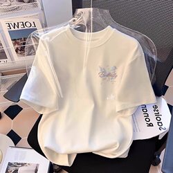 Pure Cotton Short-Sleeved T-Shirt for Women, White, 2025 Summer New Style, Loose, Slimming, Half-Sleeved, Casual American-Style Top, T-Shirt