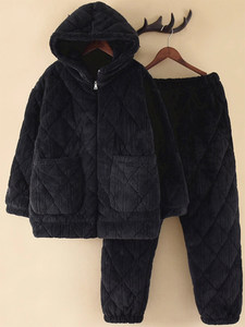 Coral velvet pajamas for women in winter three-layer cotton warm cotton jacket thickened velvet couples home clothes set
