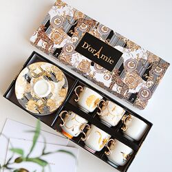 Retro Small Luxury Turkish Coffee Cup and Saucer Tea Set Gift Box Gift Set Flower Tea Cup Espresso Cup 6-Piece Set