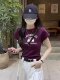紫色正肩短袖t恤女2026夏季新款洋气独特高级小个子修身短款上衣