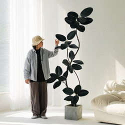 Black Diamond Rubber Tree Green Plant Simulation for Living Room, Large Floor-Standing Potted Plant, Indoor High-End Light Luxury Artificial Plant Decoration