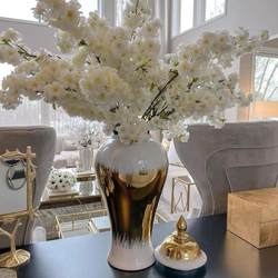 Ceramic light luxury electroplated binaural jar European flower arrangement vase handicraft ornaments entrance soft decoration storage jar