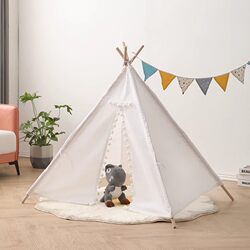 New Indian-Style Children's Tent Indoor Playhouse Foldable Boys and Girls Toy White Pom-Pom Tent