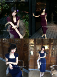 Nogiunit/Beauty with a Strong Aura, Mature and Elegant Square-Neck Ice Silk Dress with Shoulder Coverage, Waist-Cinching and Ruched Design