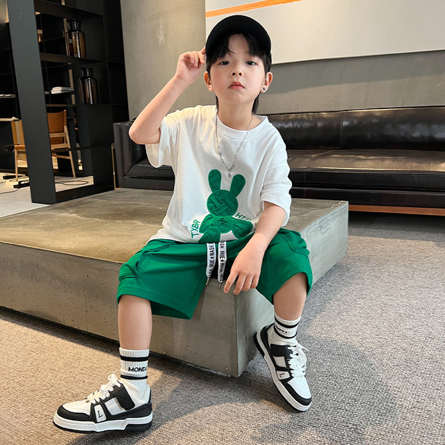 Boys summer suit 2024 new children's summer short-sleeved sports cool ...