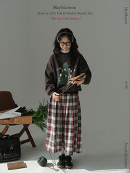 Maymaroon "christmas Tree" Original Towel Embroidered Printed Round Neck Gray Thickened Velvet Sweatshirt American Korean Style
