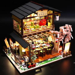 DIY Cabin Japanese Sushi Restaurant Villa Wooden Handmade House Japanese Food Shop Model Assembled Building Birthday Gift