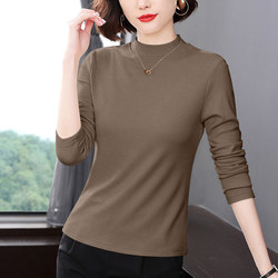 Middle-Aged Mother's Half-High Collar Base Shirt for Women, Suitable for Spring and Autumn 2025, New Style, Slim Fit Long-Sleeve T-Shirt Top