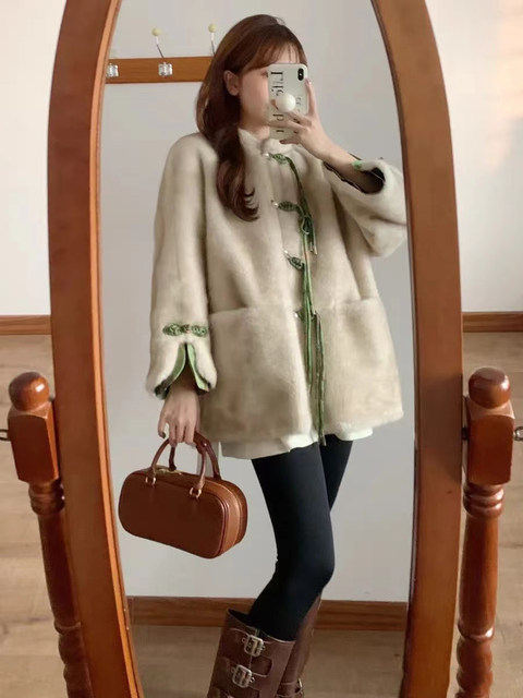 Elegant Environmentally Friendly Faux Fur Coat Autumn Winter New Purple Loose Thick Double Breasted Long Plush Jacket Women Tide main image 1