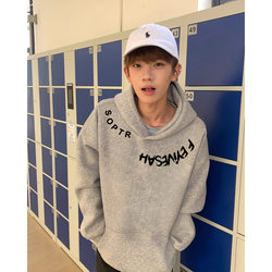 National Trend American High Street Style Hooded Sweatshirt for Men, Fleece-Lined, Thickened, Pure Cotton, Heavyweight, High-End Feel, Gray Jacket for Teenagers