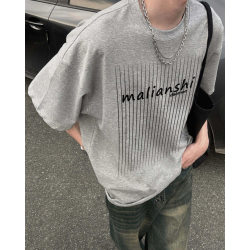 Gray American-Style High Street Round-Neck Short-Sleeve T-Shirt for Men, 2025 New Summer Pure Cotton Design Niche Top