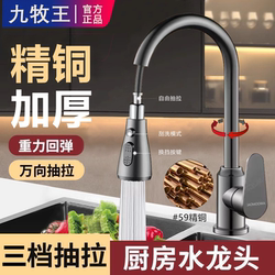 All-Copper Kitchen Pull-Out Faucet, Retractable Sink Faucet for Washing Vegetables, Dual-Use for Hot and Cold Water, Pressurized, Splash-Proof, for Home Use