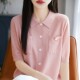 Summer thin mulberry silk wool short-sleeved cardigan for women POLO collar knitted five-point sleeve T-shirt loose base top