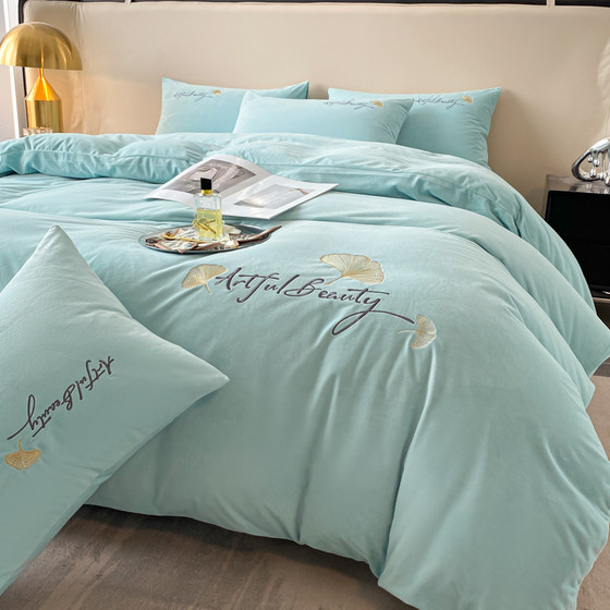 Thickened anti-static double-sided milk velvet four-piece quilt cover coral velvet sheet quilt cover flannel winter bedding