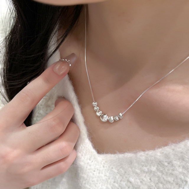 S925 sterling silver cat eye bead necklace women's light luxury niche design advanced clavicle chain 2025 new hot style necklace