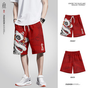 
2025 summer new style national trend lion-drying shorts men's Chinese style loose thin sports beach five-point pants