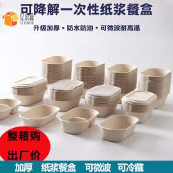 Disposable Biodegradable Pulp Lunch Box, Straw Rectangular Lunch Box, Salad Light Food Takeaway Packaging Box, Eco-Friendly Bento Box