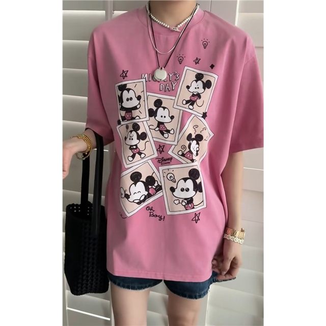 
Spot 2025 summer new product, Song Lan new style 25057 fashionable pink cartoon pattern loose short-sleeved T-shirt