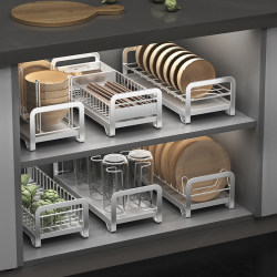 Kitchen dish storage rack cabinet dish rack built-in stainless steel dish drain rack drawer divided tableware storage box