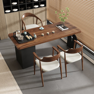 
South American walnut light luxury high-end solid wood small balcony tea table chair combination desk with tea table integrated