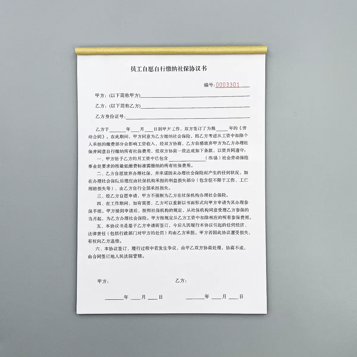 员工自行自愿缴纳社保协议书定制二联公司单位用工合同劳务签