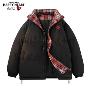 
Charles Heart American Plaid Bread Cotton Jacket Men's Autumn and Winter New Coldproof Stand Collar Couple Cotton Jacket