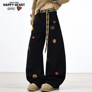 
Charles machete jeans for men and women in autumn American retro niche design embroidered loose straight pants