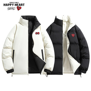 
Charles heart-loving American double-sided cotton coat for men in autumn and winter new trendy brand cold-proof and warm stand-up collar couple cotton coat
