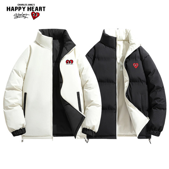 
Charles heart-loving American double-sided cotton coat for men in autumn and winter new trendy brand cold-proof and warm stand-up collar couple cotton coat