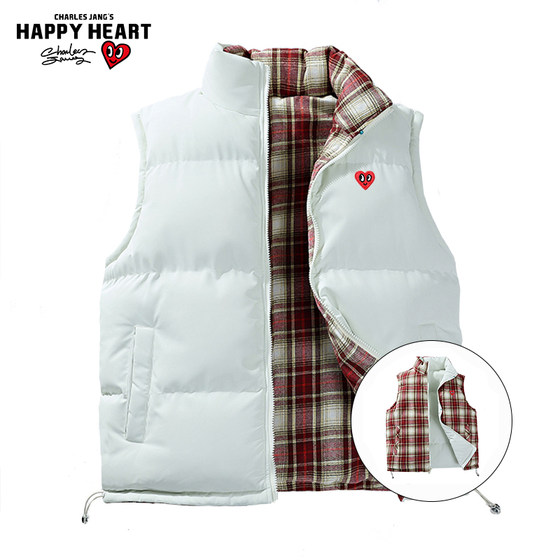 
Charles Heart Double Wear Plaid Stand Collar Vest for Men and Women Winter Cold Protection and Warm Couple Waistcoat Cotton Coat Jacket