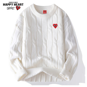 
Charles Heart Lazy Twist Round Neck Sweater Men's 2026 New Autumn and Winter Pullover Bottoming Sweater