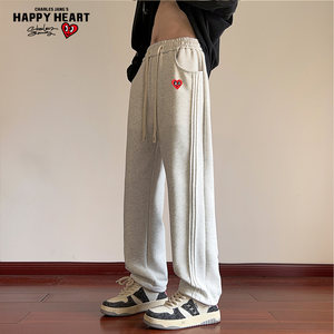
Charles heart casual trousers for men in spring and autumn American versatile sports casual fashion loose straight sweatpants trendy