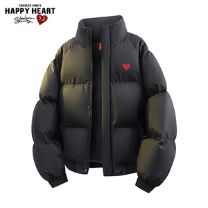 
Charles Heart American Solid Color Stand Collar PU Leather Cotton Jacket for Men and Women Winter New Warm Couple Cotton Jacket