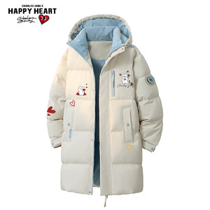 
Charles Taoxin American mid-length cotton jacket for men in winter contrasting color thickened over-the-knee warm couple's cold jacket