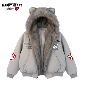 
Charles Heart Winter Mountain Carving Cotton Clothes for Men and Women Winter New Trendy Brand Puppy Print Couple Sweater Jacket