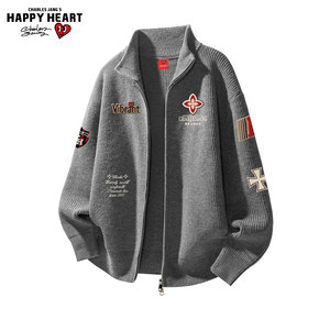 
Charles Heart American Retro Badge Cardigan Sweater for Men and Women in Autumn and Winter Loose and Versatile Couple Sweater Jacket