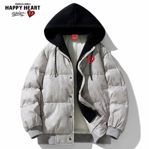 
Charles Heart Fake Two-piece Distressed Imitation Leather Cotton Jacket Men's 2026 Winter Thickened Warm Hooded Couple Jacket