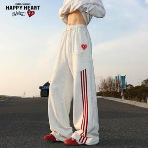 
Charles Peach Heart Sports and Casual Sleeping Sleeve Pants Men's Spring and Autumn Design Striped Couple Loose Straight Wide Legs
