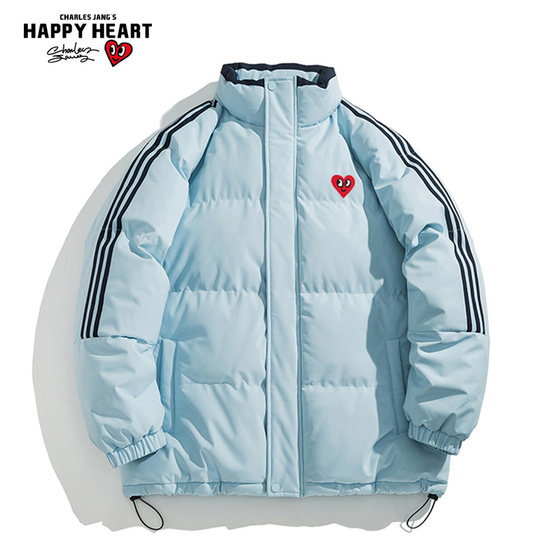 Charles Peach Heart Striped Stand Collar Cotton Clothes Men's Short Winter Bread Clothes Cotton Jacket Clothes Loose Large Size Couple