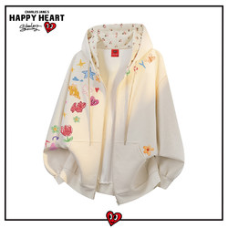 Charles Heart Cartoon Graffiti Cardigan Hooded Floral Sweatshirt Men's Autumn Loose Casual Couple's Top Jacket