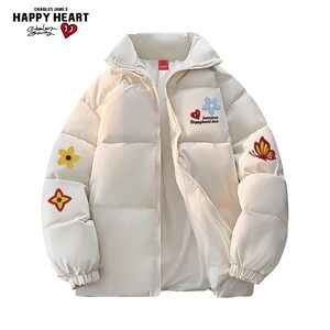 
Charles Heart American Flower Printed Cotton Jacket Men's Winter Coldproof Stand Collar Cotton Jacket Trendy Brand Couple Bread Cotton Jacket