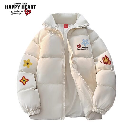 
Charles Heart American Flower Printed Cotton Jacket Men's Winter Coldproof Stand Collar Cotton Jacket Trendy Brand Couple Bread Cotton Jacket