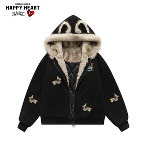 
Charles Heart American Dachshund Printed Cotton Jacket for Men and Women Winter Warm Thickened Casual Couple Cotton Jacket