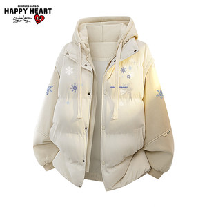 
Charles Heart American Snowflake Print Fake Two-piece Cotton Jacket for Men and Women Winter New Thick Warm Couple Jacket