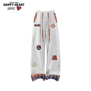
Charles heart American badge printed splicing casual sweatpants for men and women, spring, autumn and summer straight sports pants