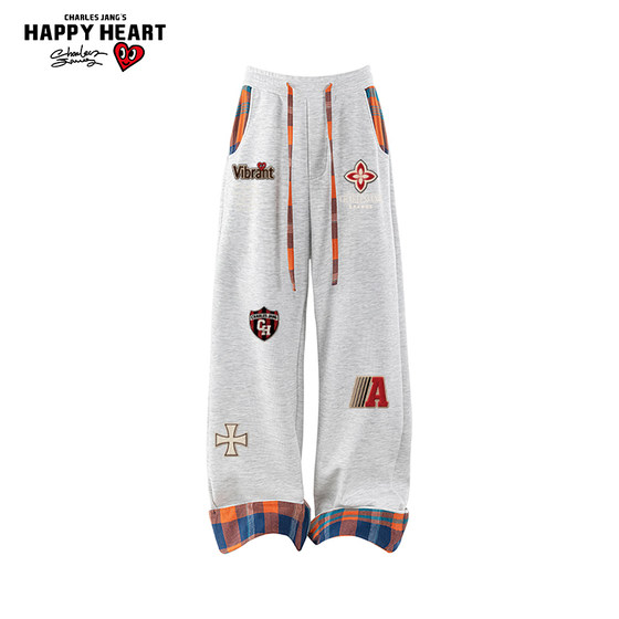 
Charles heart American badge printed splicing casual sweatpants for men and women, spring, autumn and summer straight sports pants
