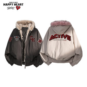 
Charles Heart Mountain Carved Fur Collar Cotton Clothes for Men and Women Winter Warm and Handsome Couple Hooded Jackets and Cotton Jacket Clothes