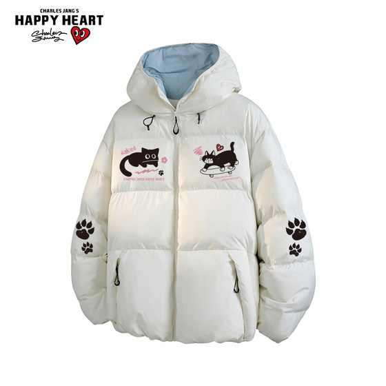 
Charles Heart Kitten Print American Hooded Cotton Jacket Men's New Winter Thickened Warm Casual Couple Jacket