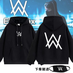 Alan Walker Jiahao Style Dj Trendy Faded Hooded Sweatshirt for Men, Autumn and Winter Fleece-Lined Thin Jacket Cotton Clothing
