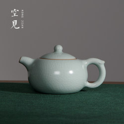 Ruyao Teapot with Crackle Glaze, Single Pot, Xi Shi Pot, Ice Crackle Glaze, Jingdezhen Tea Brewing Pot, Tea Set, Ceramic, Celadon Color, Ruyao Porcelain